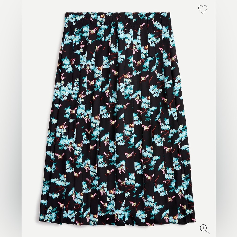 J. Crew Pleated Black and Blue Floral Midi Skirt